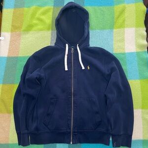 Vintage Polo Ralph Lauren Full Zip Sweatshirt lined hood navy yellow horse